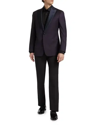 Giorgio Armani Men's Wool One-Button Dinner Jacket - Purple | Thumbnail 2 Giorgio Armani Men's Wool One-Button Dinner Jacket - Purple | Thumbnail 2