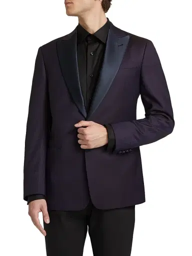 Giorgio Armani Men's Wool One-Button Dinner Jacket - Purple | Thumbnail 3 Giorgio Armani Men's Wool One-Button Dinner Jacket - Purple | Thumbnail 3