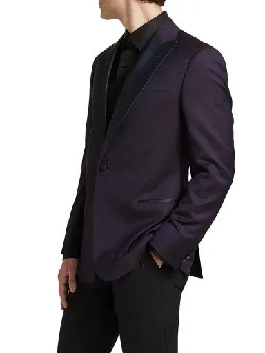 Giorgio Armani Men's Wool One-Button Dinner Jacket - Purple | Thumbnail 4 Giorgio Armani Men's Wool One-Button Dinner Jacket - Purple | Thumbnail 4