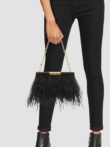 Dolce & Gabbana Women's Marlene Ostrich Feather Shoulder Bag - Black | Thumbnail 2 Dolce & Gabbana Women's Marlene Ostrich Feather Shoulder Bag - Black | Thumbnail 2