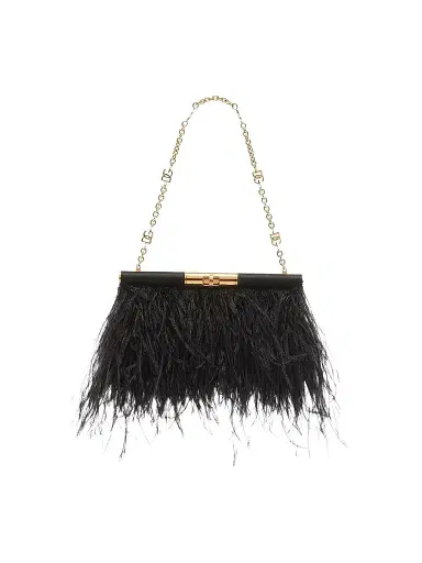 Dolce & Gabbana Women's Marlene Ostrich Feather Shoulder Bag - Black | Thumbnail 1 Dolce & Gabbana Women's Marlene Ostrich Feather Shoulder Bag - Black | Thumbnail 1