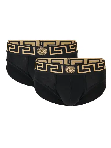 Versace Men's Iconic 2-Pack Briefs - Black Gold | Thumbnail 1 Versace Men's Iconic 2-Pack Briefs - Black Gold | Thumbnail 1