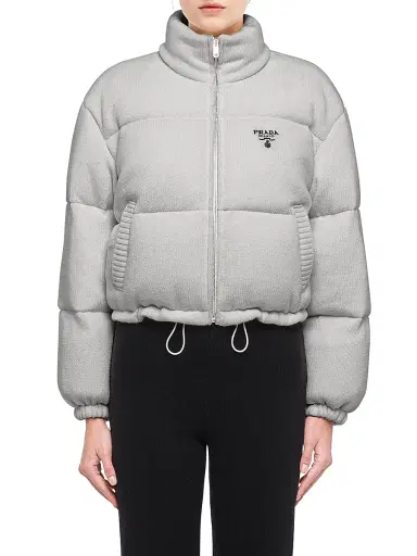 Prada Women's Boxy Wool And Cashmere Knit Puffer Jacket - Grey | Thumbnail 2 Prada Women's Boxy Wool And Cashmere Knit Puffer Jacket - Grey | Thumbnail 2