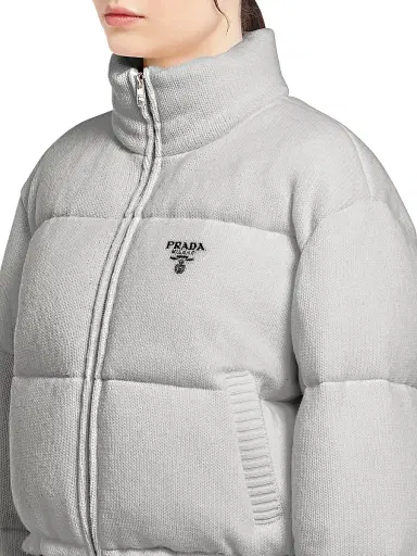 Prada Women's Boxy Wool And Cashmere Knit Puffer Jacket - Grey | Thumbnail 5 Prada Women's Boxy Wool And Cashmere Knit Puffer Jacket - Grey | Thumbnail 5