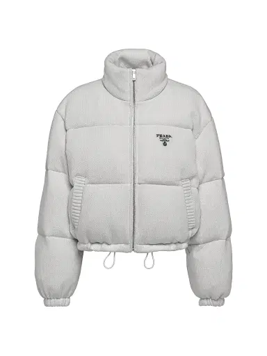 Prada Women's Boxy Wool And Cashmere Knit Puffer Jacket - Grey | Thumbnail 1 Prada Women's Boxy Wool And Cashmere Knit Puffer Jacket - Grey | Thumbnail 1