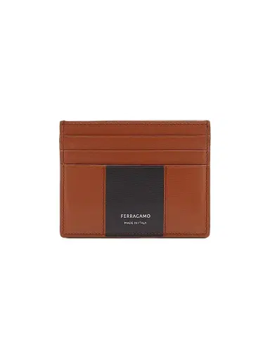 FERRAGAMO Men's Florence Leather Card Holder - New Cognac Nero | Thumbnail 1 FERRAGAMO Men's Florence Leather Card Holder - New Cognac Nero | Thumbnail 1