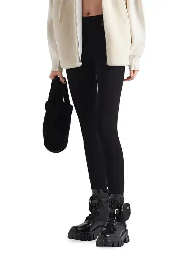 Prada Women's Viscose and Wool Leggings - Black | Thumbnail 2 Prada Women's Viscose and Wool Leggings - Black | Thumbnail 2