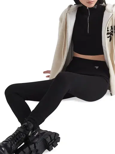Prada Women's Viscose and Wool Leggings - Black | Thumbnail 4 Prada Women's Viscose and Wool Leggings - Black | Thumbnail 4