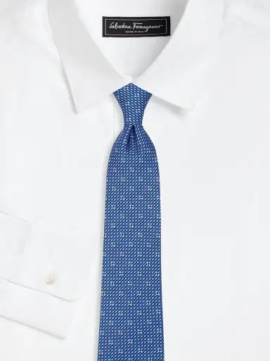 FERRAGAMO Men's Gancini Woven Pattern Silk Tie - Navy Blue | Thumbnail 2 FERRAGAMO Men's Gancini Woven Pattern Silk Tie - Navy Blue | Thumbnail 2