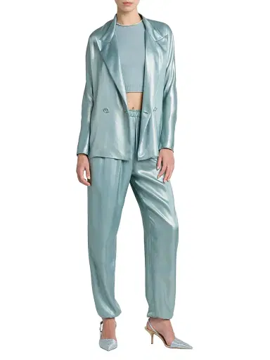 Giorgio Armani Women's Laminated Satin Relaxed Blazer - Silver Cloud - Size 4 | Thumbnail 2 Giorgio Armani Women's Laminated Satin Relaxed Blazer - Silver Cloud - Size 4 | Thumbnail 2