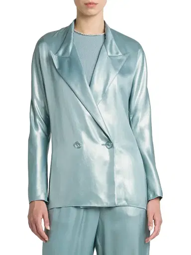 Giorgio Armani Women's Laminated Satin Relaxed Blazer - Silver Cloud - Size 4 | Thumbnail 3 Giorgio Armani Women's Laminated Satin Relaxed Blazer - Silver Cloud - Size 4 | Thumbnail 3