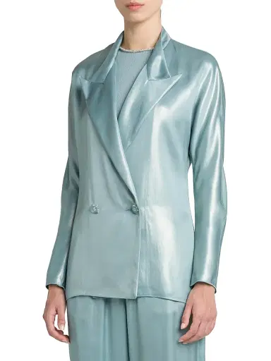 Giorgio Armani Women's Laminated Satin Relaxed Blazer - Silver Cloud - Size 4 | Thumbnail 4 Giorgio Armani Women's Laminated Satin Relaxed Blazer - Silver Cloud - Size 4 | Thumbnail 4
