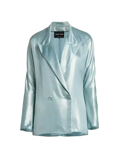 Giorgio Armani Women's Laminated Satin Relaxed Blazer - Silver Cloud - Size 4 | Thumbnail 1 Giorgio Armani Women's Laminated Satin Relaxed Blazer - Silver Cloud - Size 4 | Thumbnail 1