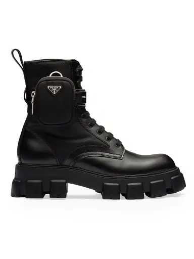Prada Men's Monolith Brushed Leather and Re-Nylon Boots with Pouch - Black - Size 8.5 | Thumbnail 1 Prada Men's Monolith Brushed Leather and Re-Nylon Boots with Pouch - Black - Size 8.5 | Thumbnail 1