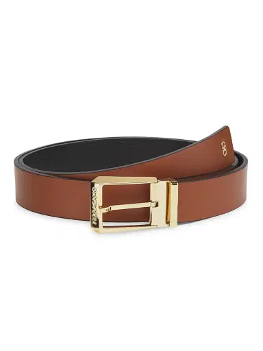 FERRAGAMO Men's Cut-to-Size Double Adjustable Leather Belt - New Cognac Nero | Thumbnail 1 FERRAGAMO Men's Cut-to-Size Double Adjustable Leather Belt - New Cognac Nero | Thumbnail 1