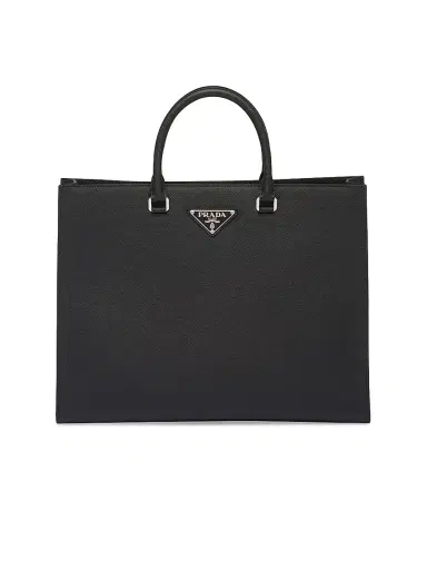 Prada Men's Saffiano Leather Tote Bag - Black | Thumbnail 1 Prada Men's Saffiano Leather Tote Bag - Black | Thumbnail 1
