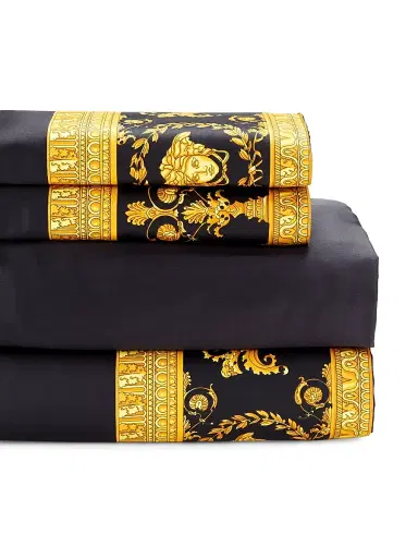 Versace Barocco Cotton 280-Thread Count 4-Piece Sheet Set - Black Gold Queen | Thumbnail 2 Versace Barocco Cotton 280-Thread Count 4-Piece Sheet Set - Black Gold Queen | Thumbnail 2