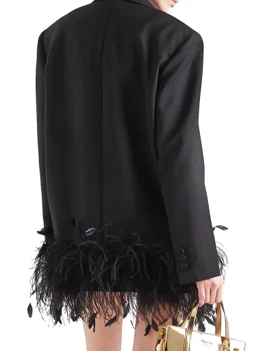 Prada Women's Single-Breasted Kid Mohair Jacket with Feathers - Black | Thumbnail 3 Prada Women's Single-Breasted Kid Mohair Jacket with Feathers - Black | Thumbnail 3
