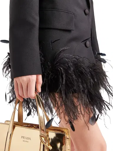 Prada Women's Single-Breasted Kid Mohair Jacket with Feathers - Black | Thumbnail 4 Prada Women's Single-Breasted Kid Mohair Jacket with Feathers - Black | Thumbnail 4