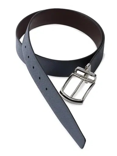 Prada Men's Reversible Saffiano Leather Belt - Brown Blue | Thumbnail 2 Prada Men's Reversible Saffiano Leather Belt - Brown Blue | Thumbnail 2