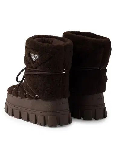 Prada Women's Shearling Après Ski Booties - Dark Brown | Thumbnail 3 Prada Women's Shearling Après Ski Booties - Dark Brown | Thumbnail 3