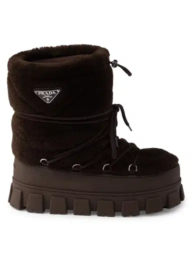 Prada Women's Shearling Après Ski Booties - Dark Brown | Thumbnail 1 Prada Women's Shearling Après Ski Booties - Dark Brown | Thumbnail 1