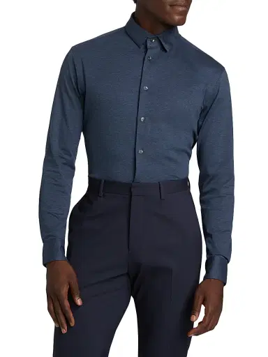 Giorgio Armani Men's Stretch Slim Button-Up Shirt - Navy | Thumbnail 3 Giorgio Armani Men's Stretch Slim Button-Up Shirt - Navy | Thumbnail 3