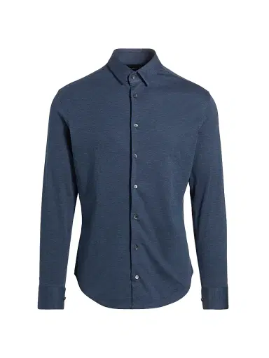 Giorgio Armani Men's Stretch Slim Button-Up Shirt - Navy | Thumbnail 1 Giorgio Armani Men's Stretch Slim Button-Up Shirt - Navy | Thumbnail 1