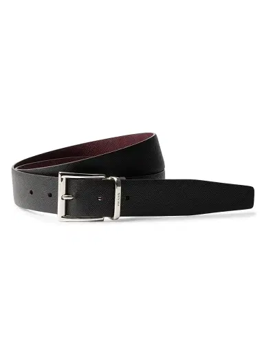 Prada Men's Saffiano Leather Reversible Belt - Black Reddish Brown | Thumbnail 1 Prada Men's Saffiano Leather Reversible Belt - Black Reddish Brown | Thumbnail 1