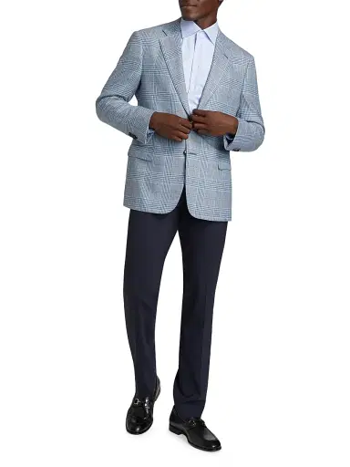 Giorgio Armani Men's Plaid Tailored Wool Jacket - Light Blue Tan | Thumbnail 2 Giorgio Armani Men's Plaid Tailored Wool Jacket - Light Blue Tan | Thumbnail 2