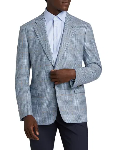 Giorgio Armani Men's Plaid Tailored Wool Jacket - Light Blue Tan | Thumbnail 3 Giorgio Armani Men's Plaid Tailored Wool Jacket - Light Blue Tan | Thumbnail 3