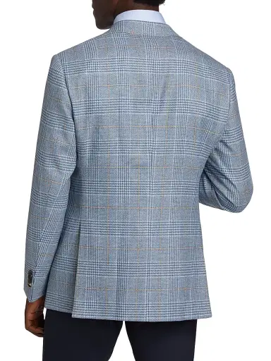Giorgio Armani Men's Plaid Tailored Wool Jacket - Light Blue Tan | Thumbnail 5 Giorgio Armani Men's Plaid Tailored Wool Jacket - Light Blue Tan | Thumbnail 5