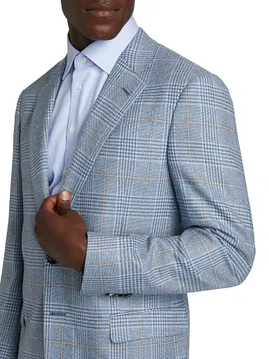 Giorgio Armani Men's Plaid Tailored Wool Jacket - Light Blue Tan | Thumbnail 6 Giorgio Armani Men's Plaid Tailored Wool Jacket - Light Blue Tan | Thumbnail 6