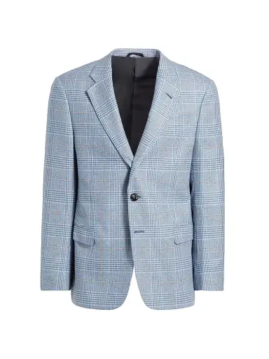 Giorgio Armani Men's Plaid Tailored Wool Jacket - Light Blue Tan | Thumbnail 1 Giorgio Armani Men's Plaid Tailored Wool Jacket - Light Blue Tan | Thumbnail 1