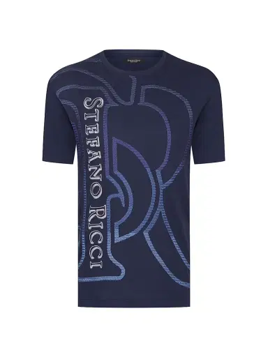 Stefano Ricci Men's Macro Logo Motif T-Shirt - Sailor Blue | Thumbnail 3 Stefano Ricci Men's Macro Logo Motif T-Shirt - Sailor Blue | Thumbnail 3