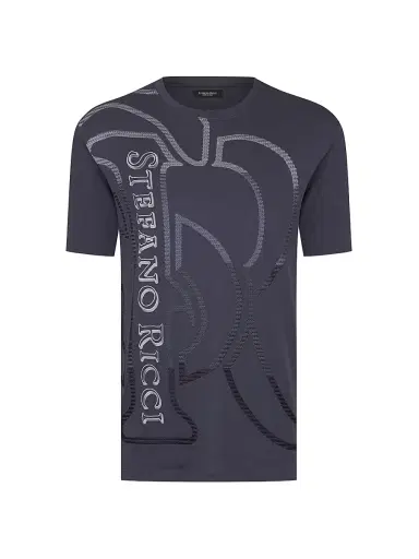 Stefano Ricci Men's Macro Logo Motif T-Shirt - Sailor Blue | Thumbnail 5 Stefano Ricci Men's Macro Logo Motif T-Shirt - Sailor Blue | Thumbnail 5