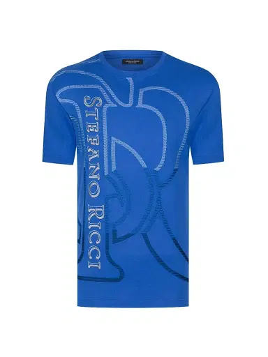 Stefano Ricci Men's Macro Logo Motif T-Shirt - Sailor Blue | Thumbnail 1 Stefano Ricci Men's Macro Logo Motif T-Shirt - Sailor Blue | Thumbnail 1