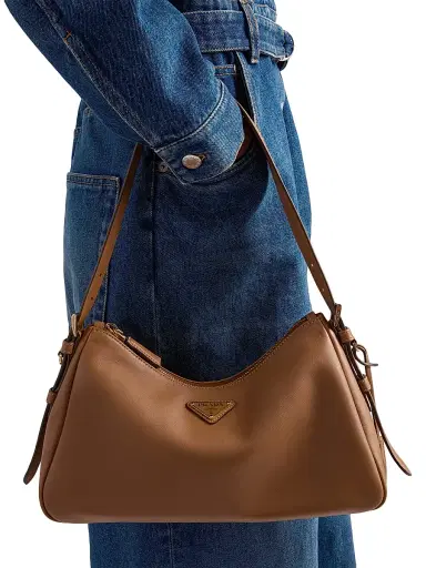 Prada Women's Aimee Medium Leather Shoulder Bag - Brown | Thumbnail 3 Prada Women's Aimee Medium Leather Shoulder Bag - Brown | Thumbnail 3