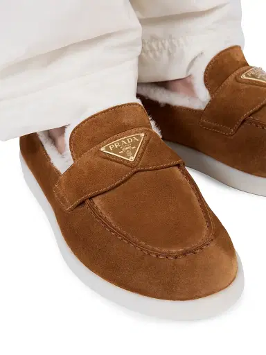 Prada Women's Suede and Shearling Loafers - Brown | Thumbnail 2 Prada Women's Suede and Shearling Loafers - Brown | Thumbnail 2