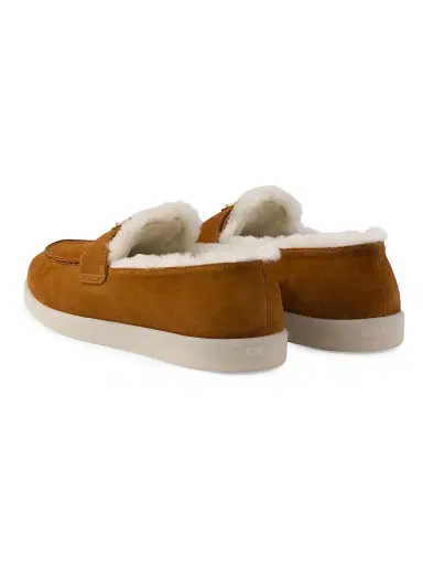 Prada Women's Suede and Shearling Loafers - Brown | Thumbnail 4 Prada Women's Suede and Shearling Loafers - Brown | Thumbnail 4