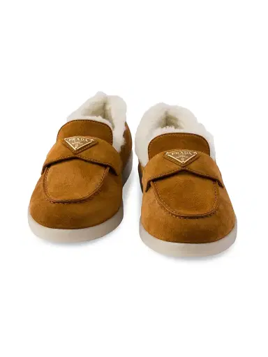 Prada Women's Suede and Shearling Loafers - Brown | Thumbnail 5 Prada Women's Suede and Shearling Loafers - Brown | Thumbnail 5