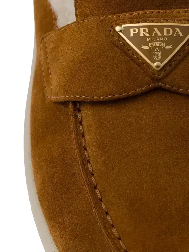 Prada Women's Suede and Shearling Loafers - Brown | Thumbnail 6 Prada Women's Suede and Shearling Loafers - Brown | Thumbnail 6