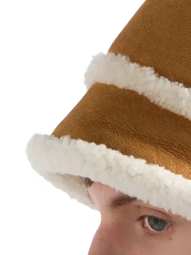 Prada Men's Suede Shearling Bucket Hat - Beige Khaki - Size XL | Thumbnail 4 Prada Men's Suede Shearling Bucket Hat - Beige Khaki - Size XL | Thumbnail 4