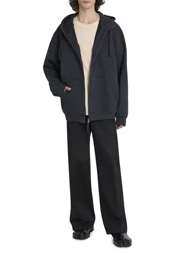 Maison Margiela Men's Cotton Drawstring Hoodie - Washed Black | Thumbnail 2 Maison Margiela Men's Cotton Drawstring Hoodie - Washed Black | Thumbnail 2