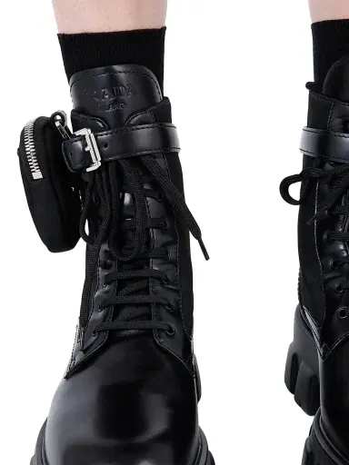 Prada Women's Monolith Leather and Re-Nylon Combat Boots | Thumbnail 6 Prada Women's Monolith Leather and Re-Nylon Combat Boots | Thumbnail 6