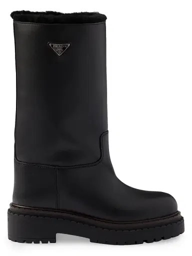 Prada Women's Leather and Shearling Boots - Black | Thumbnail 1 Prada Women's Leather and Shearling Boots - Black | Thumbnail 1