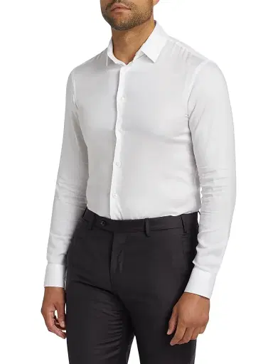 Giorgio Armani Men's Solid Front-Button Shirt - White | Thumbnail 3 Giorgio Armani Men's Solid Front-Button Shirt - White | Thumbnail 3