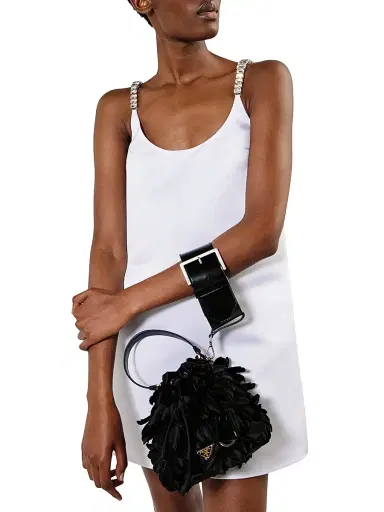 Prada Women's Embroidered Double Satin Mini-Dress - White | Thumbnail 4 Prada Women's Embroidered Double Satin Mini-Dress - White | Thumbnail 4