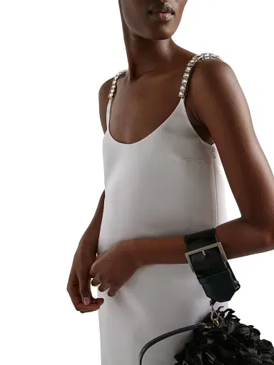 Prada Women's Embroidered Double Satin Mini-Dress - White | Thumbnail 6 Prada Women's Embroidered Double Satin Mini-Dress - White | Thumbnail 6