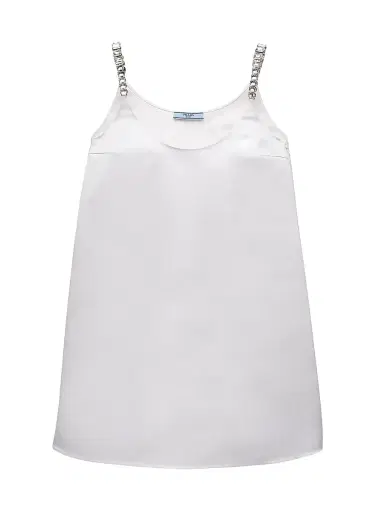 Prada Women's Embroidered Double Satin Mini-Dress - White | Thumbnail 1 Prada Women's Embroidered Double Satin Mini-Dress - White | Thumbnail 1